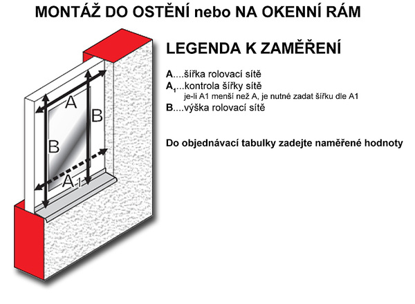 zaměření rolovací okenní sítě - montáž do ostění nebo na okenní rám